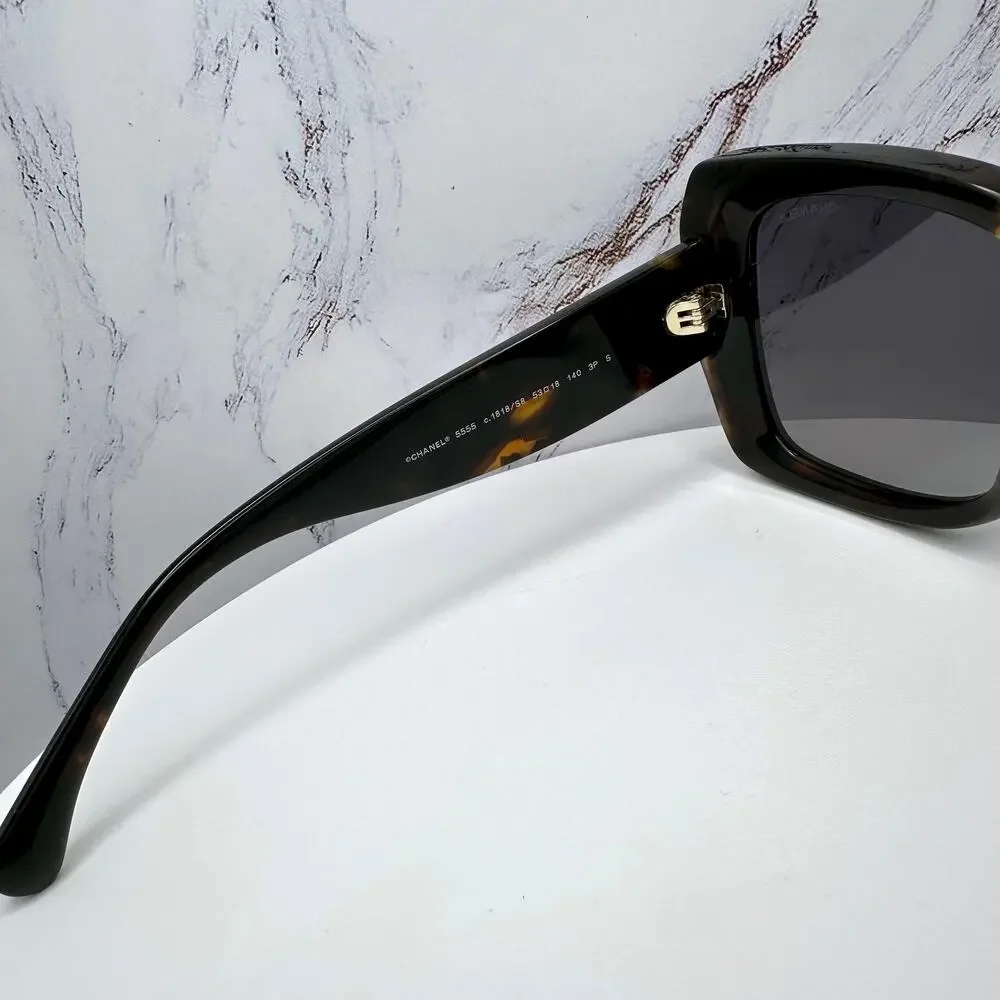 Chanel Black Tortoiseshell Oversized Sunglasses with Gold CC Logo